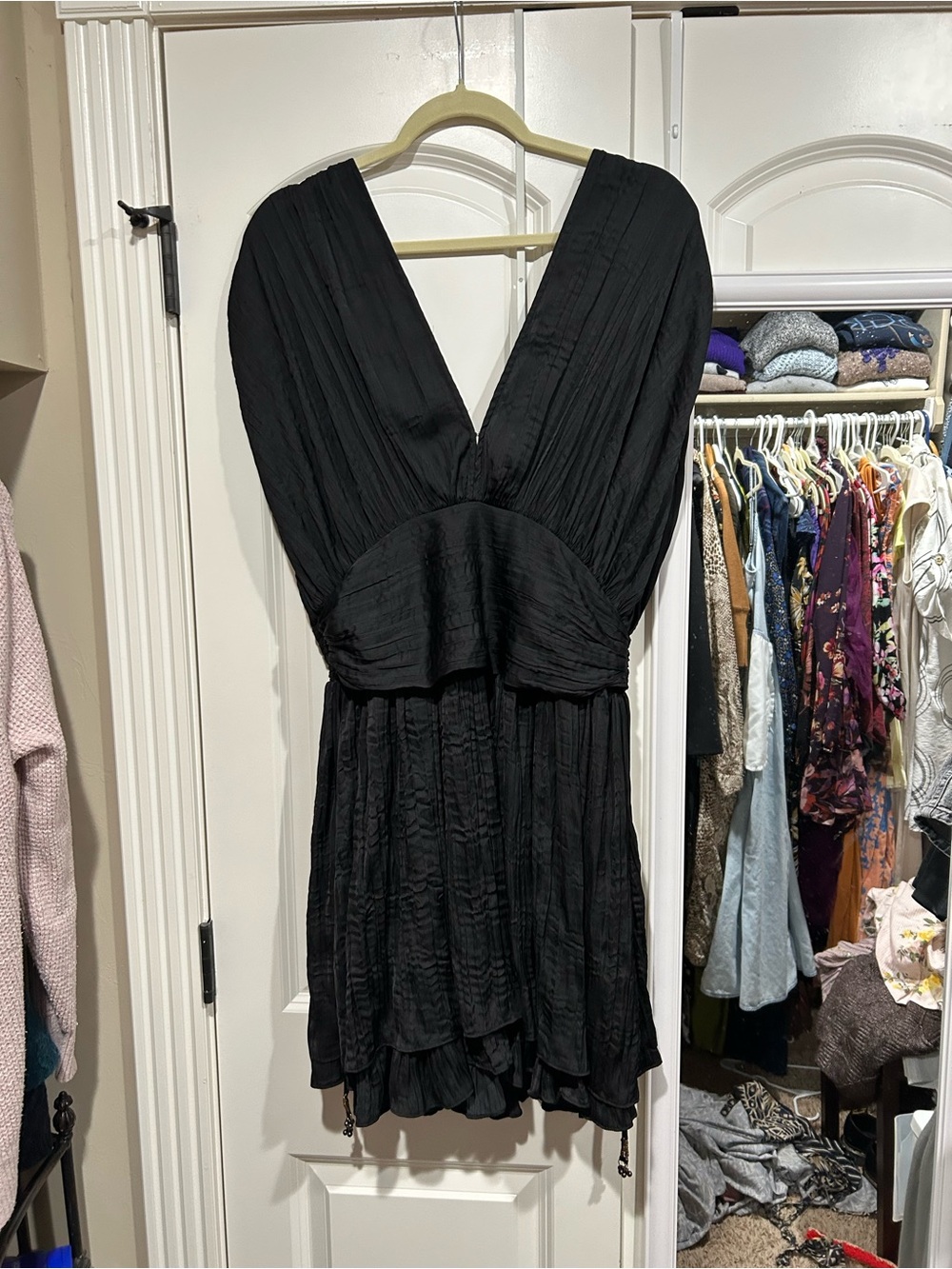Free People Black V-Neck Pleated Mini Dress